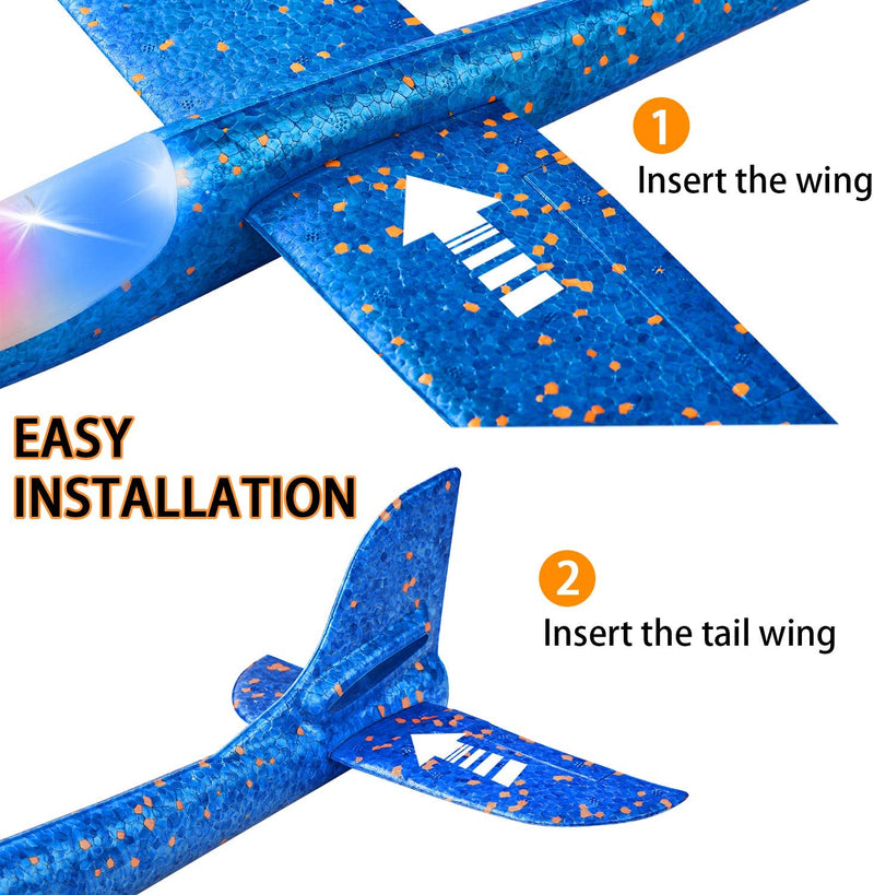 4Packs 50CM Foam Plane Kits Flying Glider Toy With LED Light Hand Throw Airplane Sets Outdoor Game Aircraft Model Toys For Kids