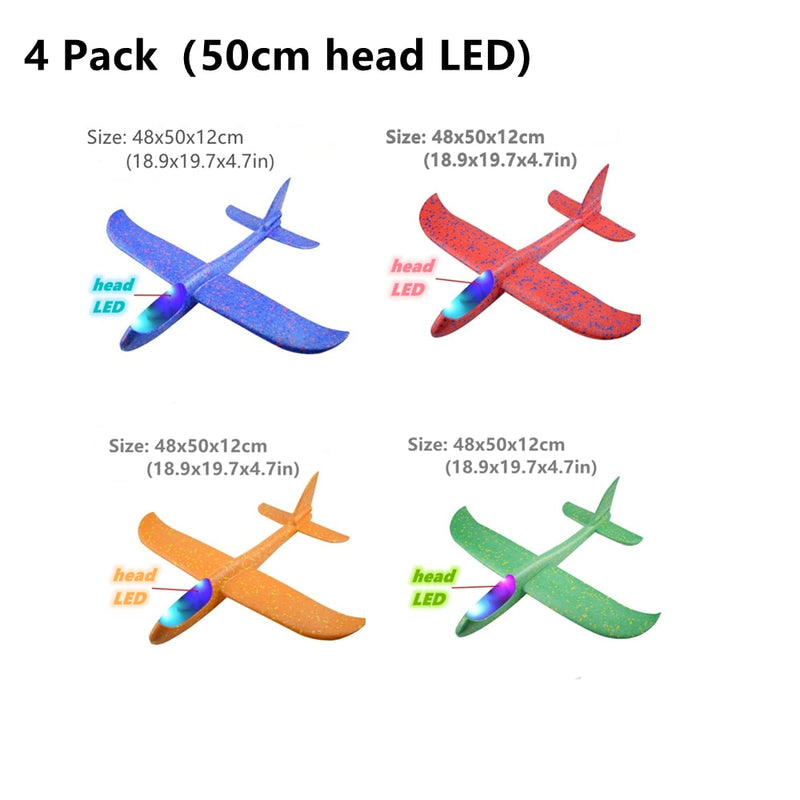 4Packs 50CM Foam Plane Kits Flying Glider Toy With LED Light Hand Throw Airplane Sets Outdoor Game Aircraft Model Toys For Kids