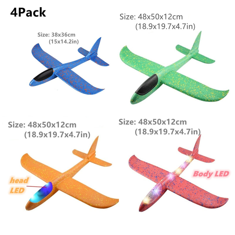 4Packs 50CM Foam Plane Kits Flying Glider Toy With LED Light Hand Throw Airplane Sets Outdoor Game Aircraft Model Toys For Kids