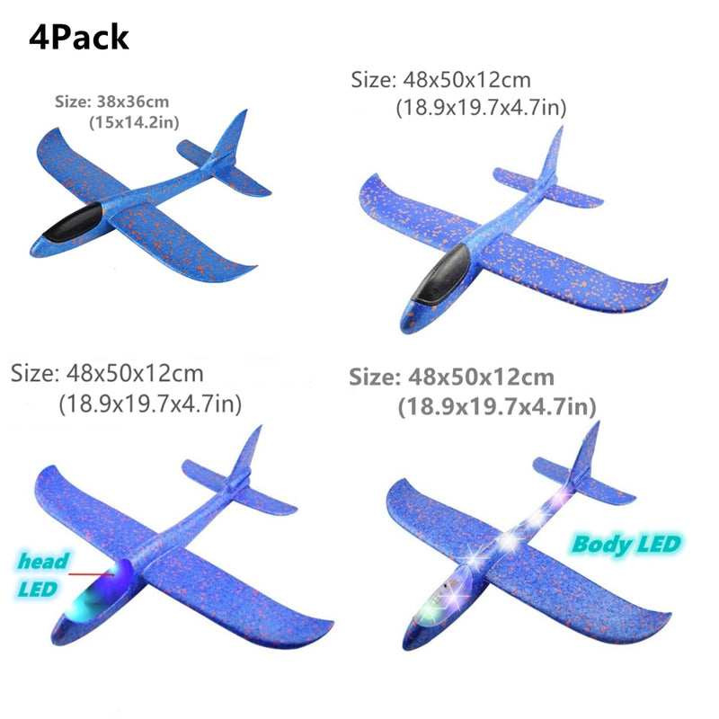 4Packs 50CM Foam Plane Kits Flying Glider Toy With LED Light Hand Throw Airplane Sets Outdoor Game Aircraft Model Toys For Kids