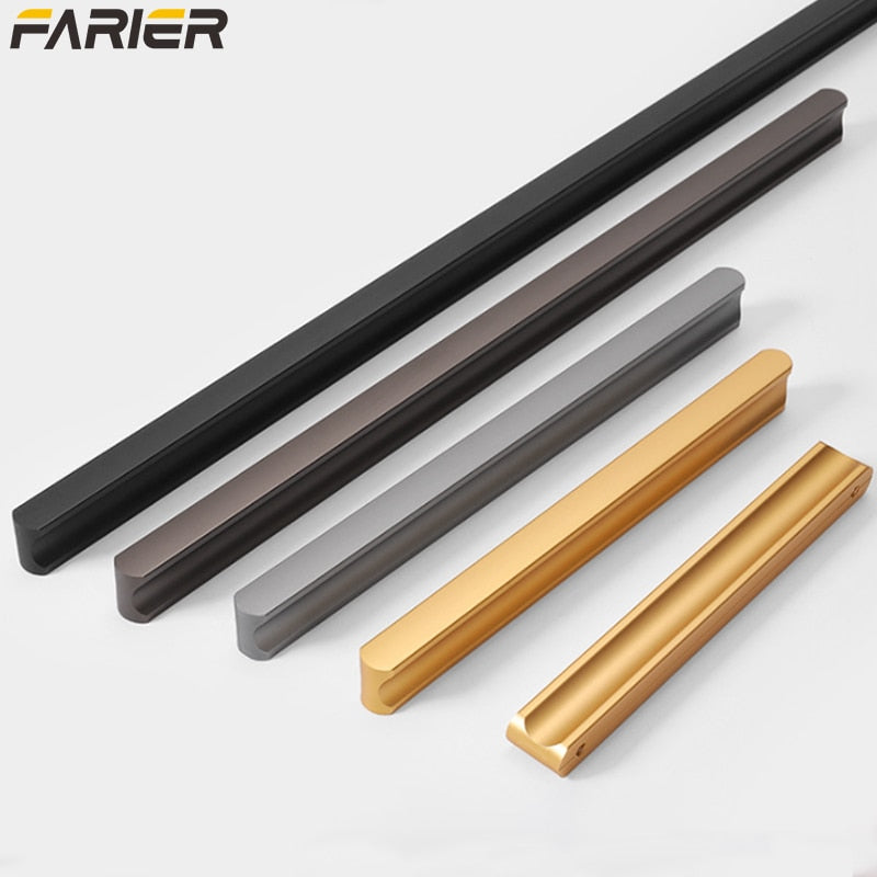 Cabinet door handle modern minimalist cabinet drawer closet door handle lengthened aluminum alloy black furniture hardware