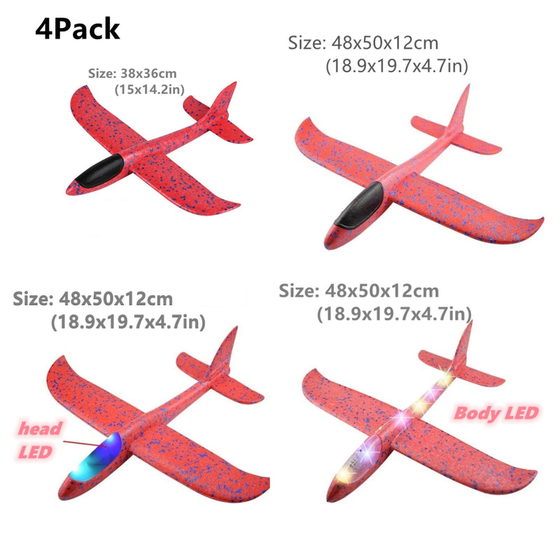 4Packs 50CM Foam Plane Kits Flying Glider Toy With LED Light Hand Throw Airplane Sets Outdoor Game Aircraft Model Toys For Kids