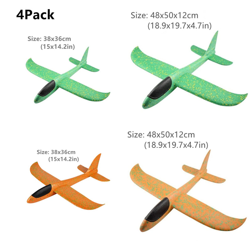 4Packs 50CM Foam Plane Kits Flying Glider Toy With LED Light Hand Throw Airplane Sets Outdoor Game Aircraft Model Toys For Kids