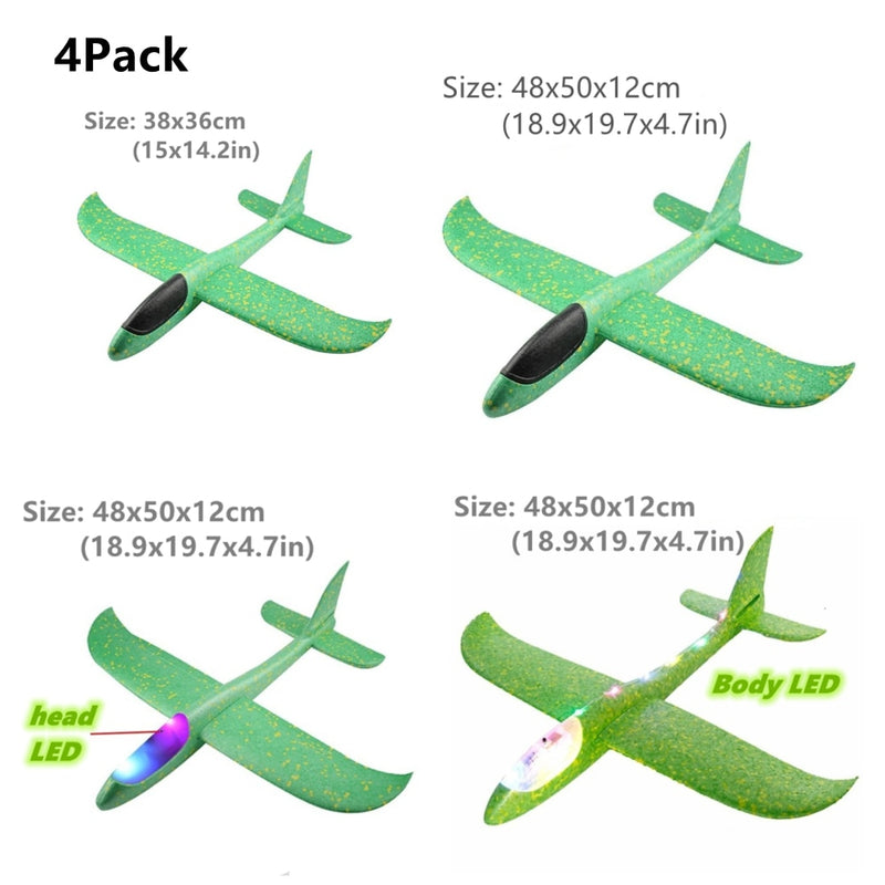 4Packs 50CM Foam Plane Kits Flying Glider Toy With LED Light Hand Throw Airplane Sets Outdoor Game Aircraft Model Toys For Kids