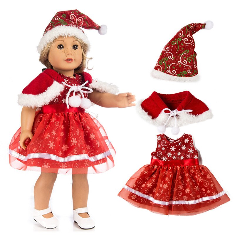 18 inch Girl Doll Santa Claus Dress fit for new born Baby doll Christmas dress hat doll accessories