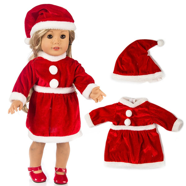 18 inch Girl Doll Santa Claus Dress fit for new born Baby doll Christmas dress hat doll accessories