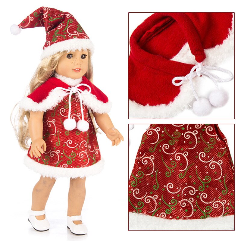 18 inch Girl Doll Santa Claus Dress fit for new born Baby doll Christmas dress hat doll accessories