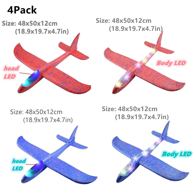 4Packs 50CM Foam Plane Kits Flying Glider Toy With LED Light Hand Throw Airplane Sets Outdoor Game Aircraft Model Toys For Kids