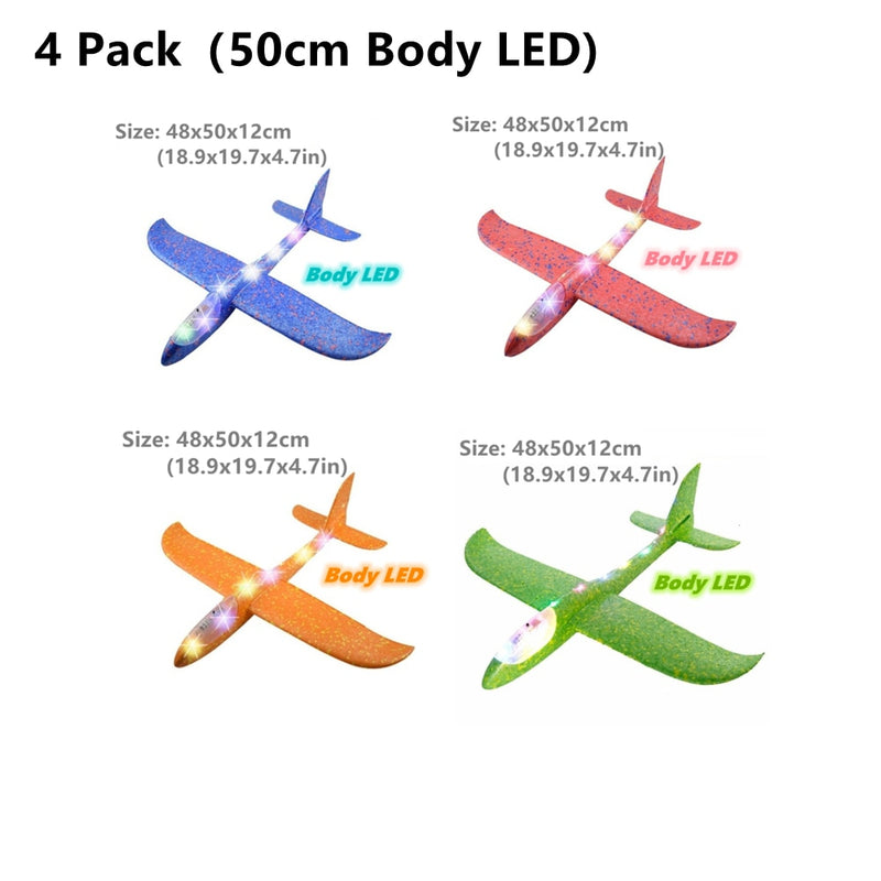 4Packs 50CM Foam Plane Kits Flying Glider Toy With LED Light Hand Throw Airplane Sets Outdoor Game Aircraft Model Toys For Kids