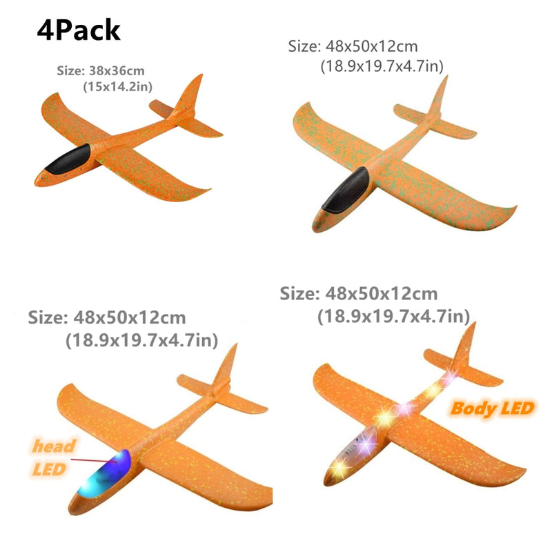 4Packs 50CM Foam Plane Kits Flying Glider Toy With LED Light Hand Throw Airplane Sets Outdoor Game Aircraft Model Toys For Kids