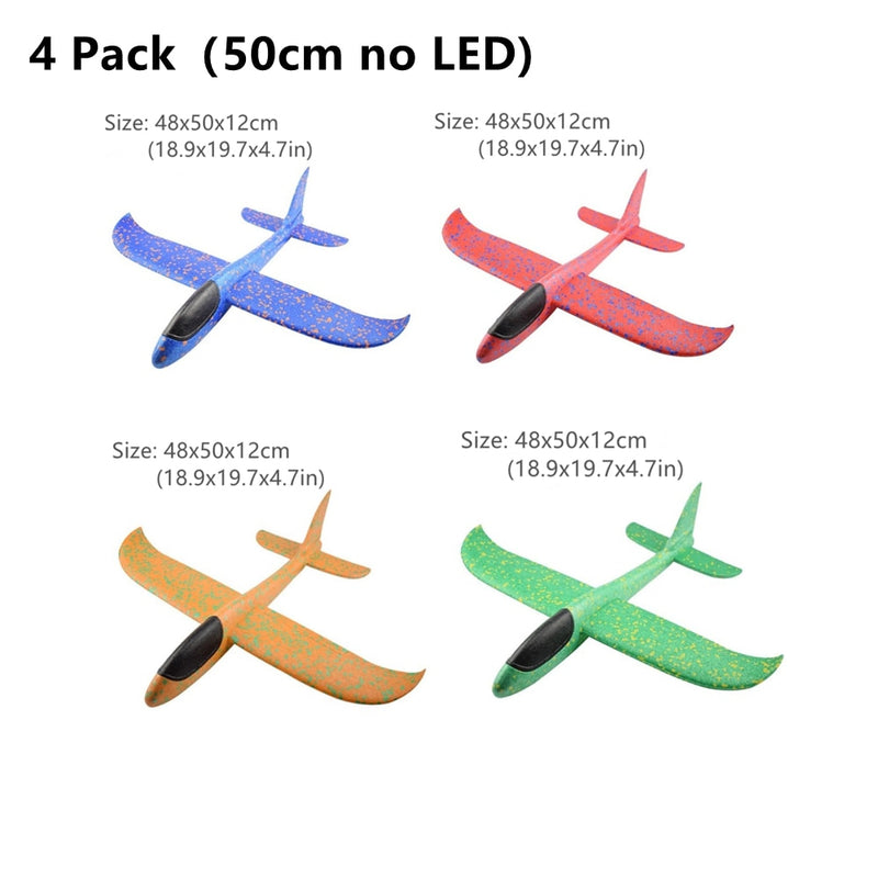 4Packs 50CM Foam Plane Kits Flying Glider Toy With LED Light Hand Throw Airplane Sets Outdoor Game Aircraft Model Toys For Kids