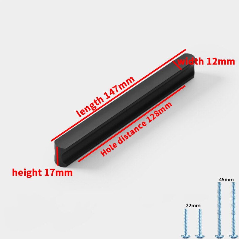 Cabinet door handle modern minimalist cabinet drawer closet door handle lengthened aluminum alloy black furniture hardware