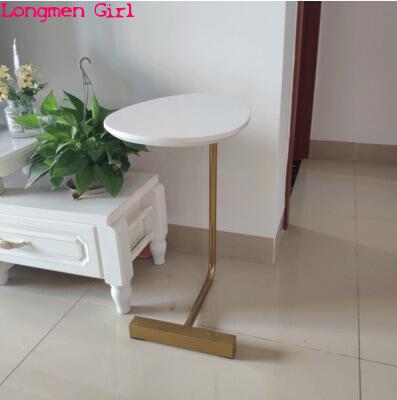 Simple Modern Table Iron Art Sofa Corner Table Lazy Bedside Reading Oval Coffee Table Tea Solid Wood Counter Top Home Furniture