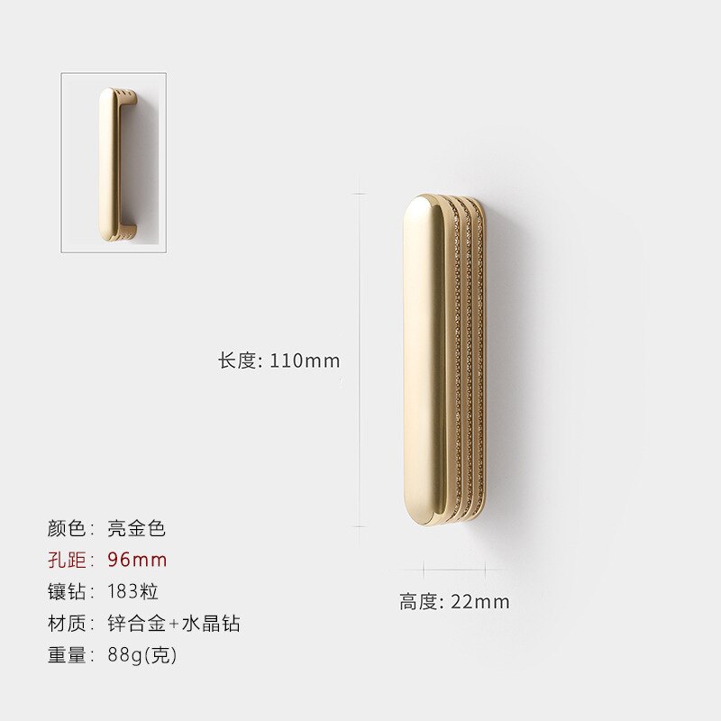 WV Luxurious Gold High Quality Diamond Cabinet Handle  Pulls Wardrobe Door Knobs Zinc Alloy Household Furniture Hardware