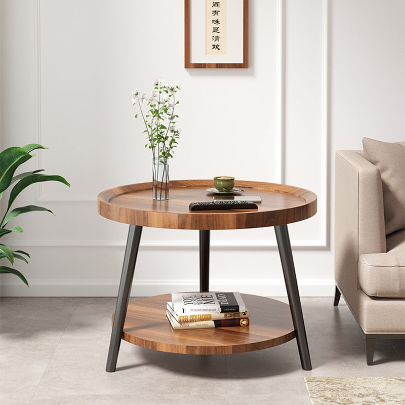 Round Vintage Coffee Table Wood Storage Sofa Side 2 Ties Coffee Tables Aesthetic Design Moveis Para Casa Auxiliary Furniture