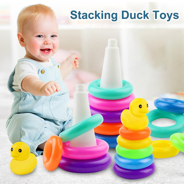 Baby Stacking Duck Toys Puzzle Rainbow Pyramid Tower Circle Ring Childr Montessoris Educational Toys 5/7/9th Floor for Kid Gifts