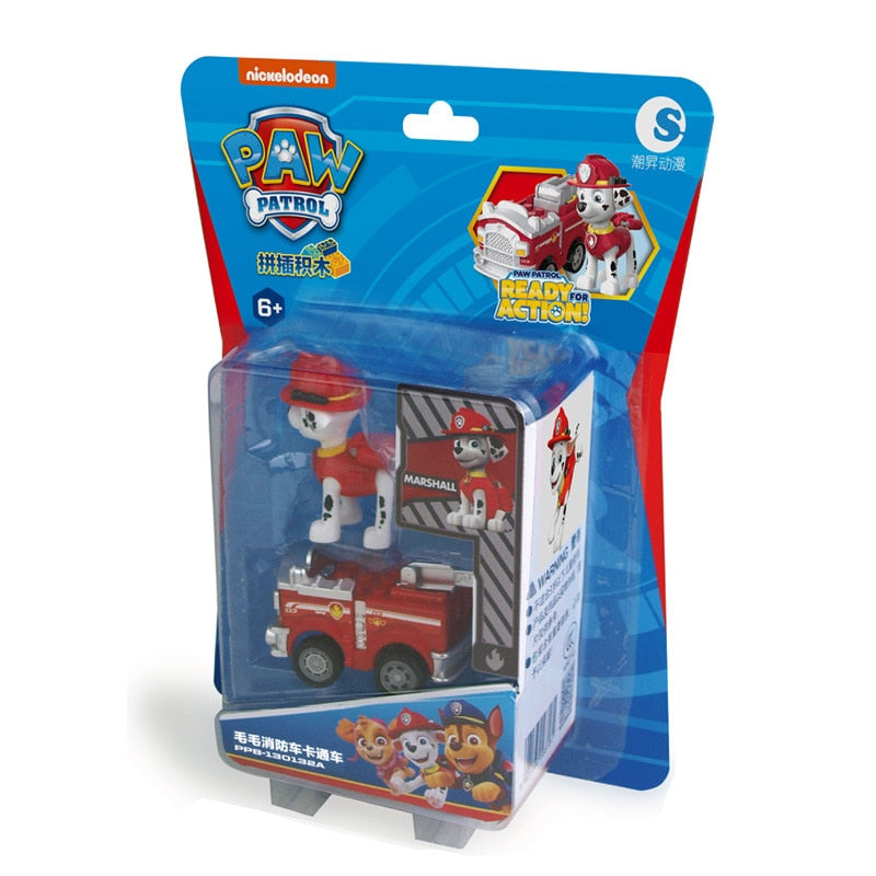 Genuine Paw Patrol Vehicle Chase Skye Marshall Pull Back Cars Playset Building Blocks Action Figure Children Toys Birthday Gifts