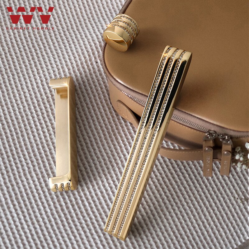 WV Luxurious Gold High Quality Diamond Cabinet Handle  Pulls Wardrobe Door Knobs Zinc Alloy Household Furniture Hardware