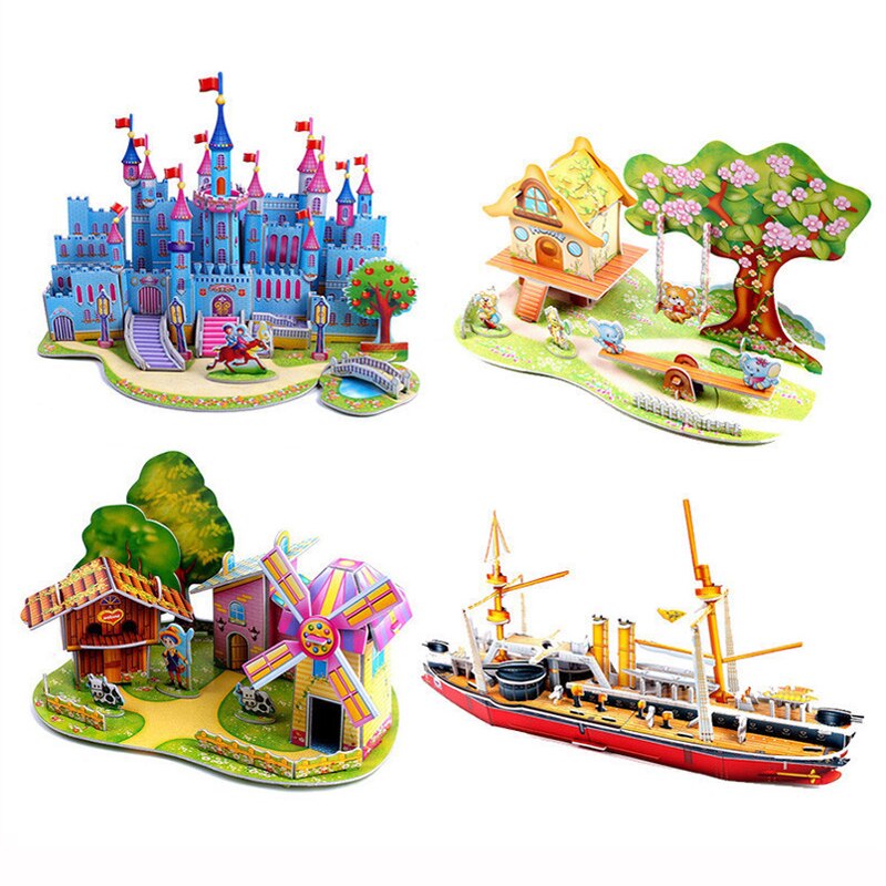 Montessori 3D Puzzle Jigsaw Learning Educational Toys Diy Attractive Cartoon Castle Garden House for Children Kids Craft Toys