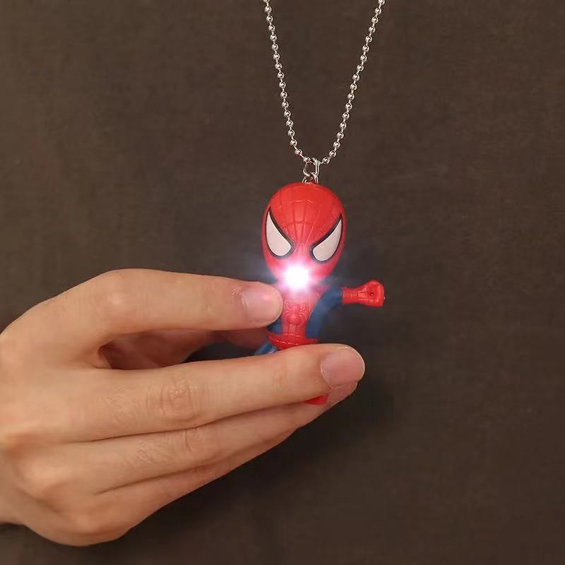 Disney Spiderman Children's Toys Marvel Anime Figures Spiderman Necklace Glow and Sound Pendant Cartoon Toys Kids Birthday Gifts