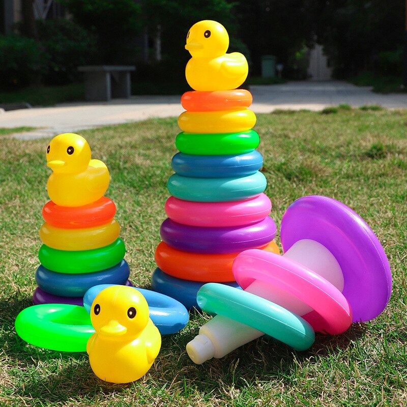 Baby Stacking Duck Toys Puzzle Rainbow Pyramid Tower Circle Ring Childr Montessoris Educational Toys 5/7/9th Floor for Kid Gifts