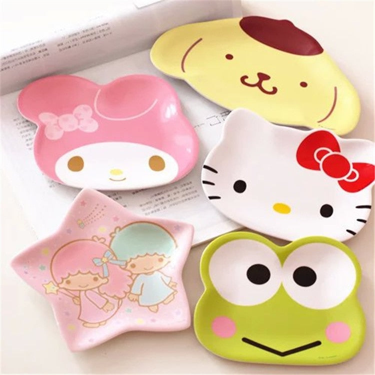 My Melody Sanrio Dinner Plate Hello Kitty Anime Baby Children Kawaii Saucer Tableware Cute Fruit Plates Cartoon Snacks Tray Gift