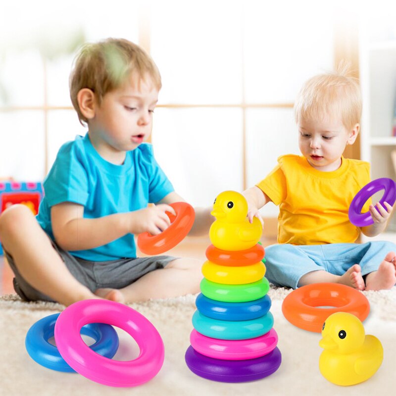 Baby Stacking Duck Toys Puzzle Rainbow Pyramid Tower Circle Ring Childr Montessoris Educational Toys 5/7/9th Floor for Kid Gifts