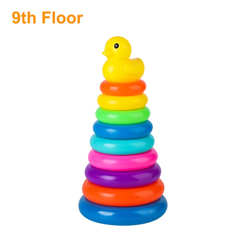 Baby Stacking Duck Toys Puzzle Rainbow Pyramid Tower Circle Ring Childr Montessoris Educational Toys 5/7/9th Floor for Kid Gifts