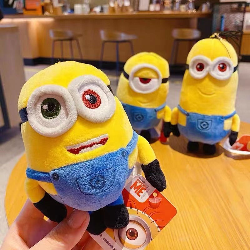 Yellow Body Minion Kawaii Kids Toys Stuffed Animals Movie Characters Bob Stuart In Jeans Plush Doll Key Chain Birthday Gifts