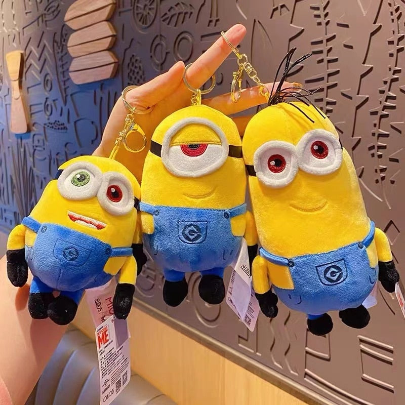 Yellow Body Minion Kawaii Kids Toys Stuffed Animals Movie Characters Bob Stuart In Jeans Plush Doll Key Chain Birthday Gifts