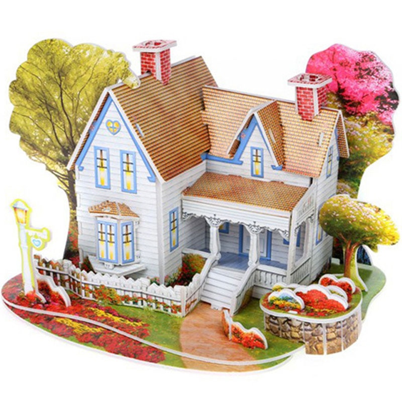 Montessori 3D Puzzle Jigsaw Learning Educational Toys Diy Attractive Cartoon Castle Garden House for Children Kids Craft Toys