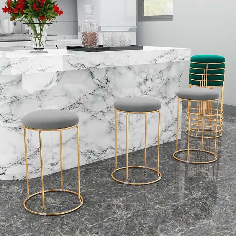 Designer  Velvet Bar Chair Kitchen Lounge Salon Table Desk Round Stool Chair Bathroom Kitchen Style Banqueta Furniture Bar