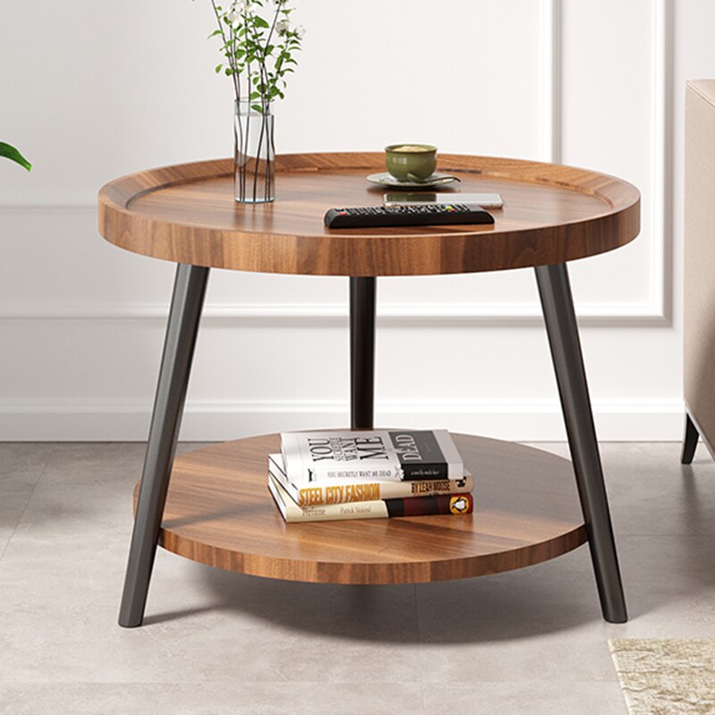 Round Vintage Coffee Table Wood Storage Sofa Side 2 Ties Coffee Tables Aesthetic Design Moveis Para Casa Auxiliary Furniture