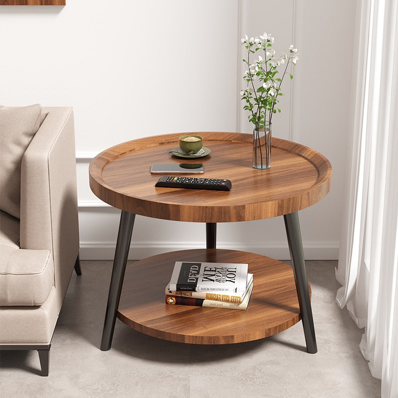 Round Vintage Coffee Table Wood Storage Sofa Side 2 Ties Coffee Tables Aesthetic Design Moveis Para Casa Auxiliary Furniture