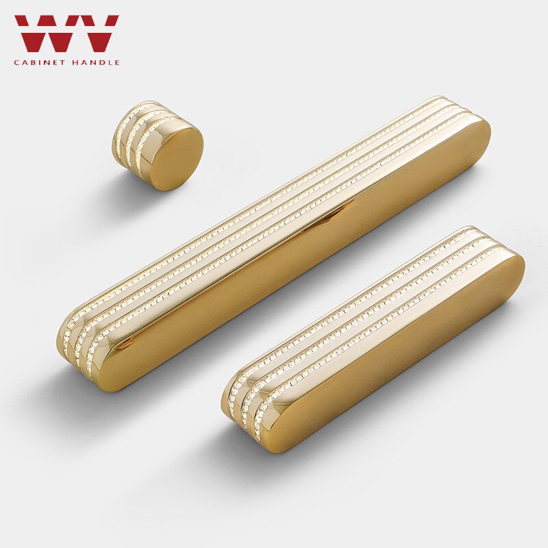 WV Luxurious Gold High Quality Diamond Cabinet Handle  Pulls Wardrobe Door Knobs Zinc Alloy Household Furniture Hardware