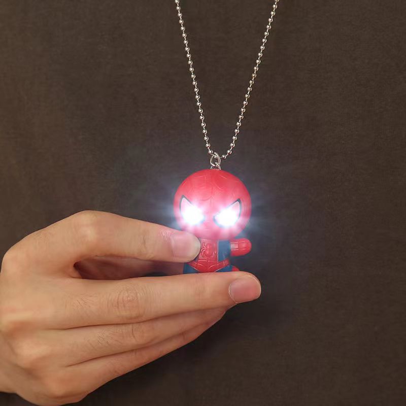 Disney Spiderman Children's Toys Marvel Anime Figures Spiderman Necklace Glow and Sound Pendant Cartoon Toys Kids Birthday Gifts